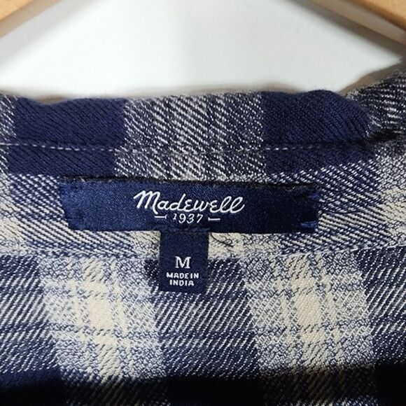Madewell Navy Flannel Daywalk Shirtdress in Fairfax Plaid Size Medium - Picture 7 of 9